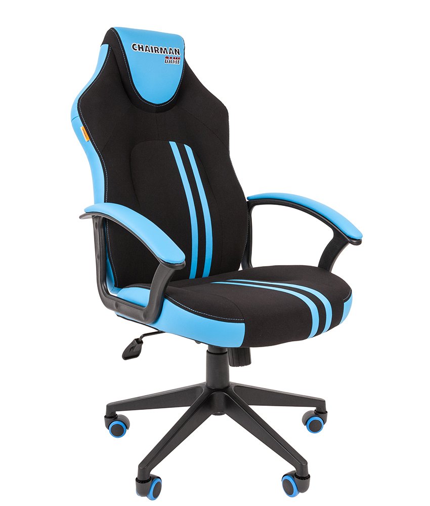 Кресло игровое GAME 26 (ткань/экокожа) (черный/голубой)
