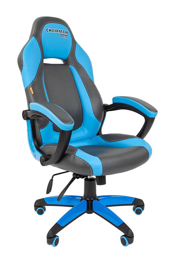 Кресло игровое GAME 20 (экокожа) (серый/голубой)