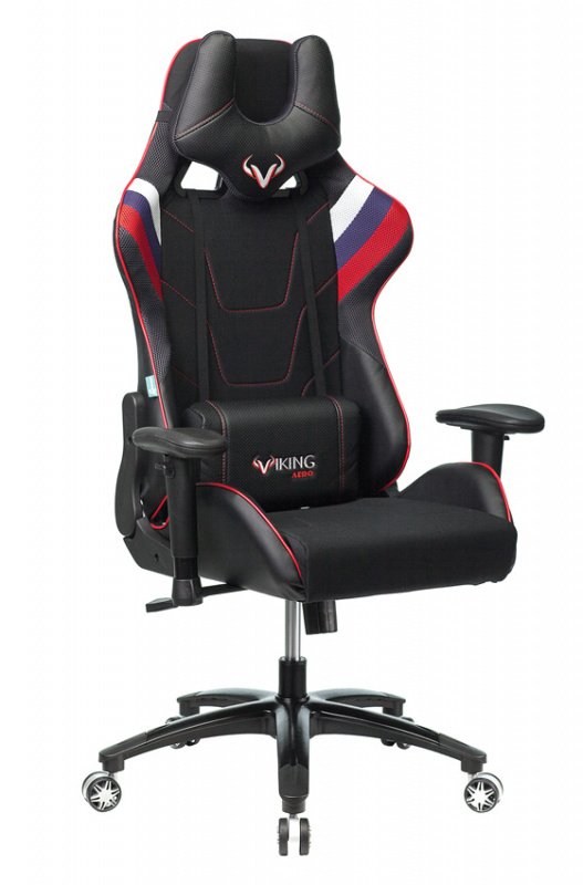 Кресло игровое ZOMBIE VIKING 4 AERO RUS две подушки белый/синий/красный черный искусст.кожа/ткань