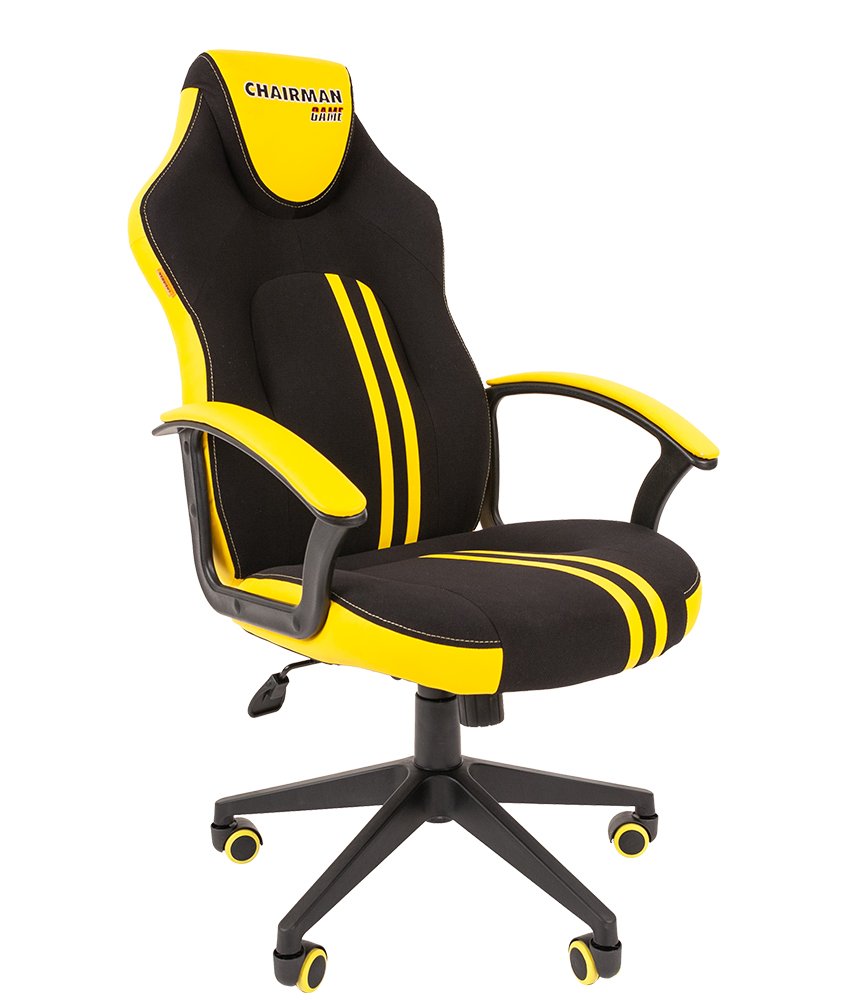 Кресло игровое GAME 26 (ткань/экокожа) (черный/желтый)